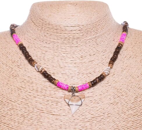 BlueRica Shark Tooth on Coconut & Shell Beads Necklace (20" 3U) in Saudi Arabia