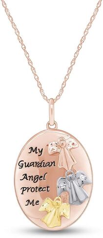 My Guardian Angel Protect Me Two Tone Pendant Necklace in 14k Gold Over Sterling Silver in Saudi Arabia
