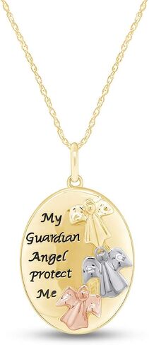 My Guardian Angel Protect Me Two Tone Pendant Necklace in 14k Gold Over Sterling Silver in Saudi Arabia