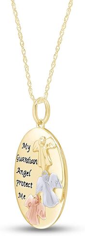 My Guardian Angel Protect Me Two Tone Pendant Necklace in 14k Gold Over Sterling Silver in Saudi Arabia