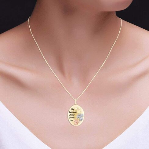 My Guardian Angel Protect Me Two Tone Pendant Necklace in 14k Gold Over Sterling Silver in Saudi Arabia