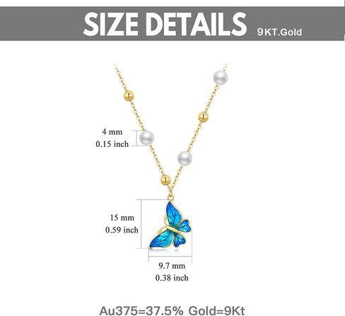14K Real Gold Butterfly Necklace for Women,Yellow Gold Peart Butterfly Pendant+Chain with 8 PCS Pearls,Anniversary Birthday Jewelry Gifts for Wife Mom 16"-18" in Saudi Arabia