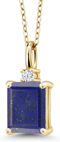 18K Yellow Gold Plated Silver Gemstone Birthstone Solitaire Pendant Necklace for Women | Emerald Cut 9X7MM and 2MM Round White Accents | With 18 Inch Chain | Fine Jewelry for Her Mom Wife in Saudi Arabia