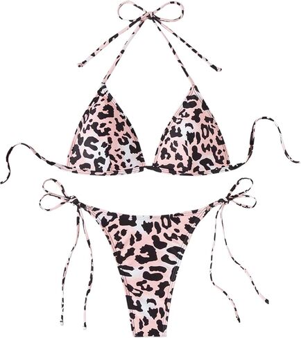 Gorglitter Women’s Cheetah Bikini Set Halter Triangle High Cut String Thong Cheeky Leopard Swimsuit in Kuwait
