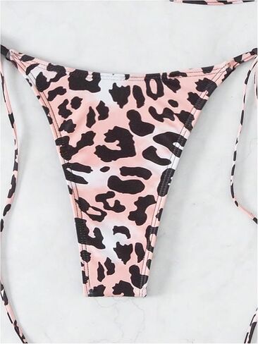 Gorglitter Women’s Cheetah Bikini Set Halter Triangle High Cut String Thong Cheeky Leopard Swimsuit in Kuwait