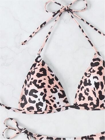 Gorglitter Women’s Cheetah Bikini Set Halter Triangle High Cut String Thong Cheeky Leopard Swimsuit in Kuwait