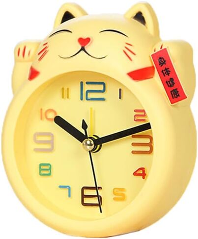 Wakauto Cute Cat Alarm Clock for Kids Silent No Ticking Battery Computed Boy Girls Cartoon Desk Clock for Bedroom Without Battery Yellow,3.38 X 1.37 X 4.13 Inches in Saudi Arabia