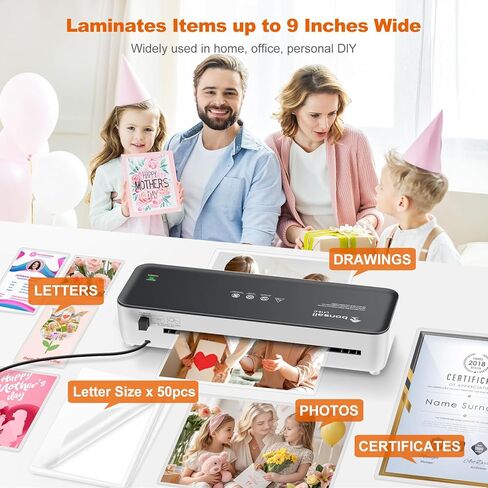 Bonsaii Laminator Machine, 9 Inch Laminator Machine with 50 Laminating Sheets, Laminator with Never Jam Technology for Doc/Posters/Photo, Simple Convenient for Home, Office and School - L418-C Grey in Kuwait