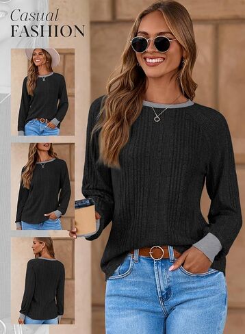 Dokotoo Long Sleeve Shirts for Women Casual Fashion Loose Fit Womens Tops Crewneck Basic Pullover Tunics in Saudi Arabia