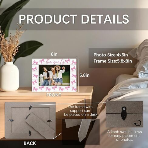 Besties Sister 4x6 Picture Frame, Friends Best Friends Wooden Picture Frame, Bestie Gifts for Women, The Girls Pink Coquette Preppy Bow Decorative Photo Frames for Table Desk Decor in Saudi Arabia
