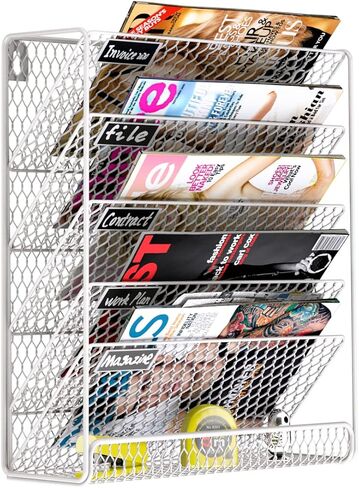 Wall File Holder Hanging Mail Organizer Metal Chicken Wire Wall Mount Magazine Rack for Home and Office (Black) in Kuwait