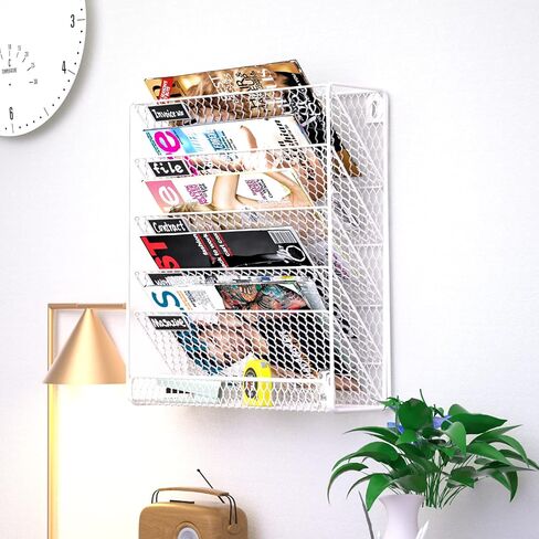 Wall File Holder Hanging Mail Organizer Metal Chicken Wire Wall Mount Magazine Rack for Home and Office (Black) in Kuwait