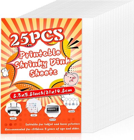 225PCS Shrinky Dink Kit,Shrinky Dink Sheets,Shrink Plastic Sheets Kit with 25PCS Shrinky Dink Paper,100PCS Keychains and Open Iron Ring for Kids Creative Craft Marking, Handprint Keychains in Saudi Arabia