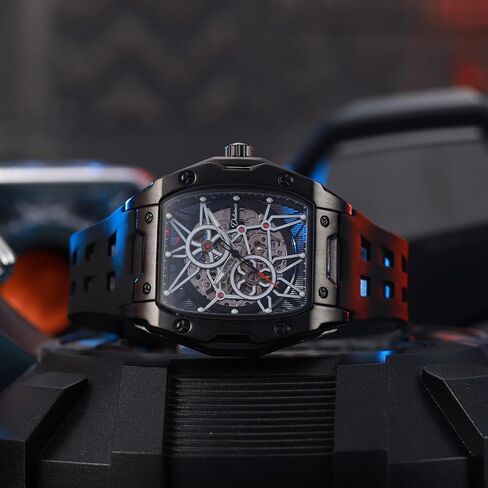 Men's Watches Automatic Mechanical Wristwatch Tonneau Hollow Design 30M Waterproof Luminous Self-Winding in Saudi Arabia
