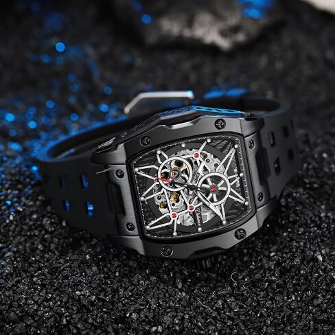 Men's Watches Automatic Mechanical Wristwatch Tonneau Hollow Design 30M Waterproof Luminous Self-Winding in Saudi Arabia