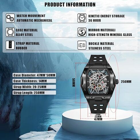 Men's Watches Automatic Mechanical Wristwatch Tonneau Hollow Design 30M Waterproof Luminous Self-Winding in Saudi Arabia
