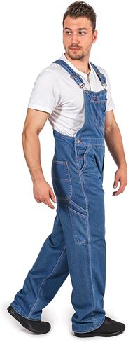 وزرة الدنيم المريحة للرجال - Workwear Dungaree مع الأشرطة القابلة للتعديل وجيوب المنفعة in Kuwait