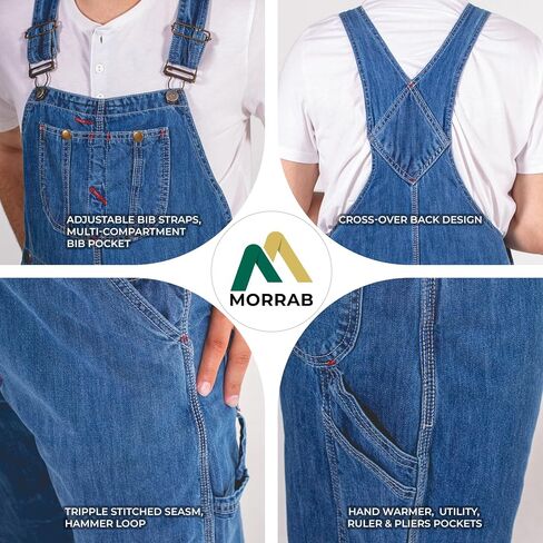 وزرة الدنيم المريحة للرجال - Workwear Dungaree مع الأشرطة القابلة للتعديل وجيوب المنفعة in Kuwait