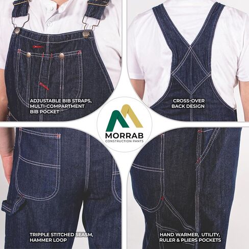 وزرة الدنيم المريحة للرجال - Workwear Dungaree مع الأشرطة القابلة للتعديل وجيوب المنفعة in Kuwait
