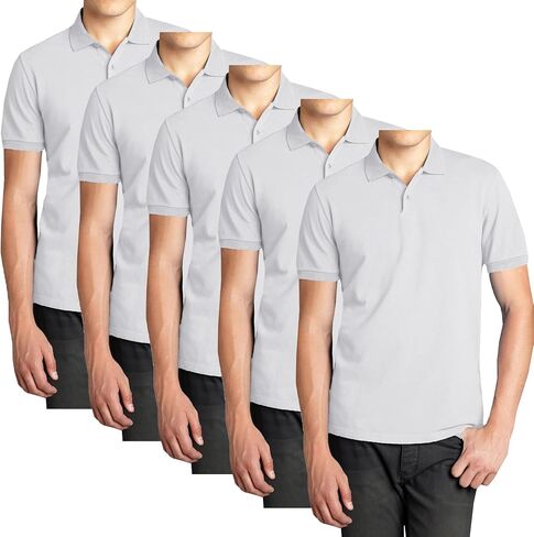 Galaxy by Harvic 5-Pack Men Short Short Pique Pique Pique Shirt Fort Fort مع طوق مضلع ونسيج قطن قطني قابل للتنفس in Kuwait