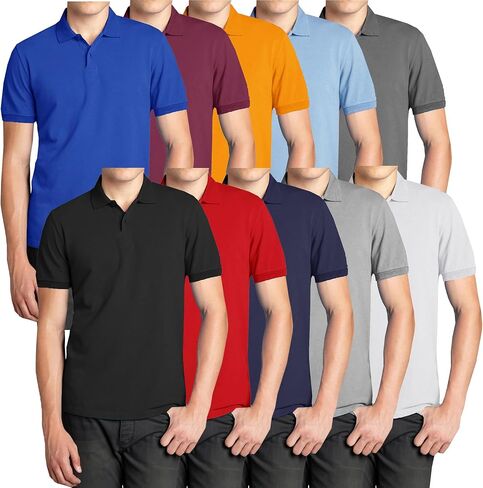 Galaxy by Harvic 5-Pack Men Short Short Pique Pique Pique Shirt Fort Fort مع طوق مضلع ونسيج قطن قطني قابل للتنفس in Kuwait