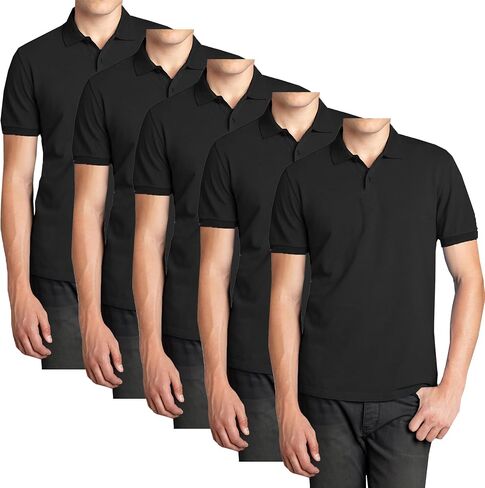 Galaxy by Harvic 5-Pack Men Short Short Pique Pique Pique Shirt Fort Fort مع طوق مضلع ونسيج قطن قطني قابل للتنفس in Kuwait