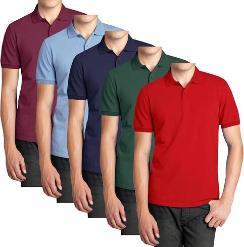Galaxy by Harvic 5-Pack Men Short Short Pique Pique Pique Shirt Fort Fort مع طوق مضلع ونسيج قطن قطني قابل للتنفس in Kuwait