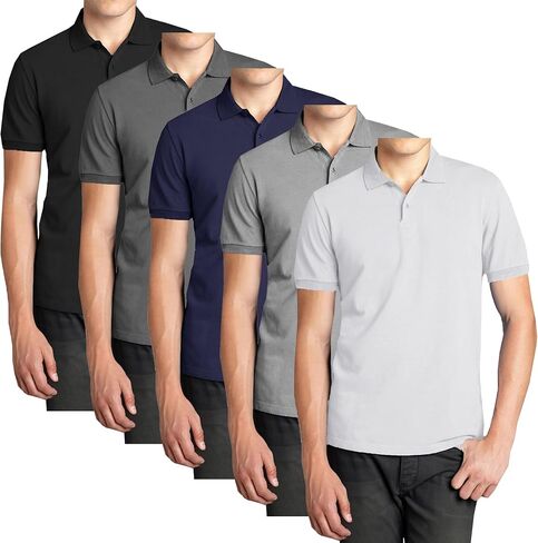 Galaxy by Harvic 5-Pack Men Short Short Pique Pique Pique Shirt Fort Fort مع طوق مضلع ونسيج قطن قطني قابل للتنفس in Kuwait