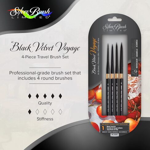 Silver Brush Limited BV-3056S Black Velvet Short Handle Large Round Brushes, Mixed Filament with Very Soft Tips, 3pc Professional Artist Painting Bundle for Watercolors, Gouache, Dyes & Silk Painting in Saudi Arabia