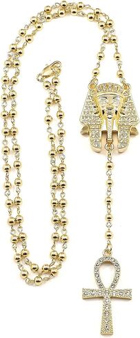 Gwood Pharaoh مع معلقات Ankh Rosary قلادة طويلة 31 بوصة in Kuwait