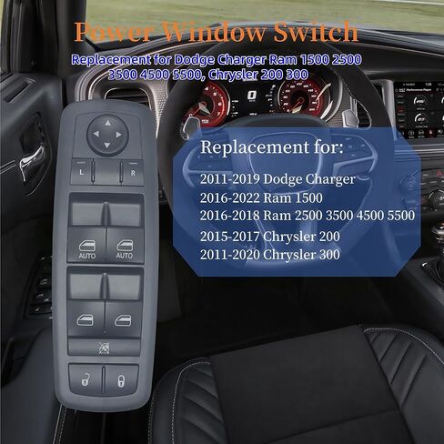 68139805AB Master Power Window Switch متوافق مع 2011-2020 Chrysler 300 2015-2017 Chrysler 200 2011-2019 Dodge Charger 2016-2022 RAM 1500 2500 3500 استبدال 56046823 سائق سائق in Saudi Arabia