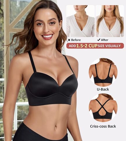 Lemorosy Women's Push Up Wireless Bra Multiway Convertible Plunge v Brassiere No Underwire Pated Most Most Moxt in Kuwait