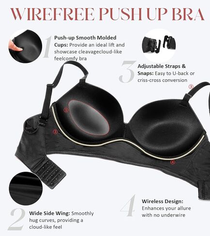 Lemorosy Women's Push Up Wireless Bra Multiway Convertible Plunge v Brassiere No Underwire Pated Most Most Moxt in Kuwait