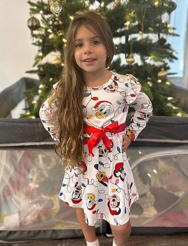 Disney Princess Frozen Elsa Minnie Mickey Stitch Ruffle Sleeve Dress A Line Long Sleeve Kids Clothes Baby to Toddler in Kuwait