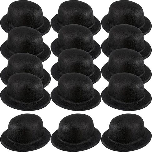 15 PCS أسود بريق القبعات الرامي القبعات Derby Bowler Hat Tlass Deluxe Assume Hats للبالغين أطفال Halloween Cosplay Party Assume Assume in Saudi Arabia