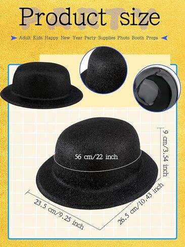 15 PCS أسود بريق القبعات الرامي القبعات Derby Bowler Hat Tlass Deluxe Assume Hats للبالغين أطفال Halloween Cosplay Party Assume Assume in Saudi Arabia