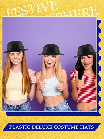 15 PCS أسود بريق القبعات الرامي القبعات Derby Bowler Hat Tlass Deluxe Assume Hats للبالغين أطفال Halloween Cosplay Party Assume Assume in Saudi Arabia