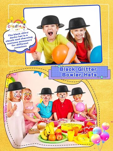 15 PCS أسود بريق القبعات الرامي القبعات Derby Bowler Hat Tlass Deluxe Assume Hats للبالغين أطفال Halloween Cosplay Party Assume Assume in Saudi Arabia