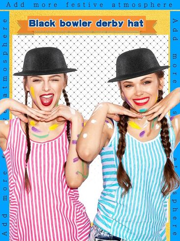15 PCS أسود بريق القبعات الرامي القبعات Derby Bowler Hat Tlass Deluxe Assume Hats للبالغين أطفال Halloween Cosplay Party Assume Assume in Saudi Arabia