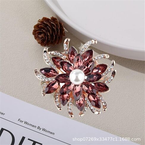Vintage Crystal Flower Brooch Fashion Crystal Large Flower Brooch Rhinestone Multicolor Collar Pin Shiny Zircon Corsage Sweater Pin Holiday Party Fashion Dress Jewelry for Women in Saudi Arabia