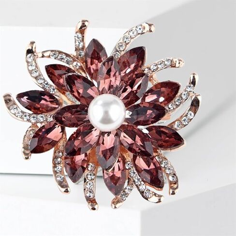 Vintage Crystal Flower Brooch Fashion Crystal Large Flower Brooch Rhinestone Multicolor Collar Pin Shiny Zircon Corsage Sweater Pin Holiday Party Fashion Dress Jewelry for Women in Saudi Arabia
