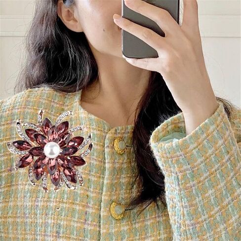 Vintage Crystal Flower Brooch Fashion Crystal Large Flower Brooch Rhinestone Multicolor Collar Pin Shiny Zircon Corsage Sweater Pin Holiday Party Fashion Dress Jewelry for Women in Saudi Arabia