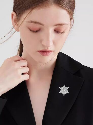 Elegant Snowflake Brooch Cubic Zirconias Wedding Statement Fashion Crystal Brooches Lapel Pin Dress Accessories Jewelry Birthday Graduation Gift for Women Men Xmas Christmas Holiday Party in Saudi Arabia
