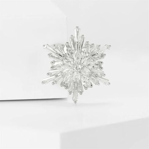 Elegant Snowflake Brooch Cubic Zirconias Wedding Statement Fashion Crystal Brooches Lapel Pin Dress Accessories Jewelry Birthday Graduation Gift for Women Men Xmas Christmas Holiday Party in Saudi Arabia