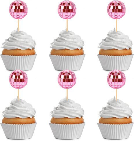 24 PCS Disco Ball Cupcake Toppers ، Disco Ball Cupcake Mics ، Disco Ball Cake Toppers Disco Disco Decorations for Disco Thief Party 70s Disco Party Decorations (2.7 cm) in Kuwait