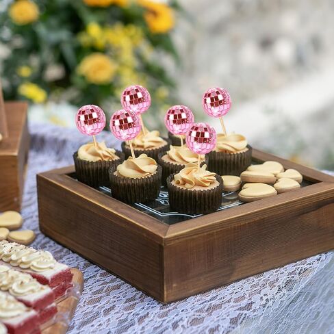 24 PCS Disco Ball Cupcake Toppers ، Disco Ball Cupcake Mics ، Disco Ball Cake Toppers Disco Disco Decorations for Disco Thief Party 70s Disco Party Decorations (2.7 cm) in Kuwait