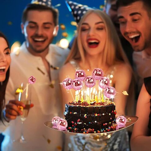 24 PCS Disco Ball Cupcake Toppers ، Disco Ball Cupcake Mics ، Disco Ball Cake Toppers Disco Disco Decorations for Disco Thief Party 70s Disco Party Decorations (2.7 cm) in Kuwait