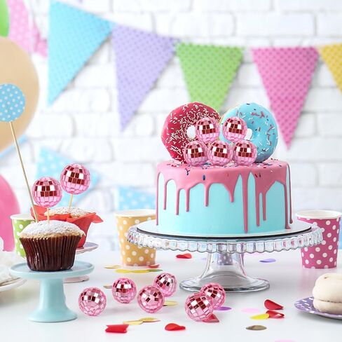 24 PCS Disco Ball Cupcake Toppers ، Disco Ball Cupcake Mics ، Disco Ball Cake Toppers Disco Disco Decorations for Disco Thief Party 70s Disco Party Decorations (2.7 cm) in Kuwait