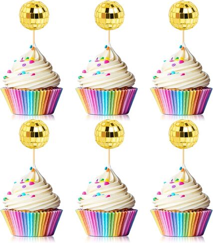 24 PCS Disco Ball Cupcake Toppers ، Disco Ball Cupcake Mics ، Disco Ball Cake Toppers Disco Disco Decorations for Disco Thief Party 70s Disco Party Decorations (2.7 cm) in Kuwait
