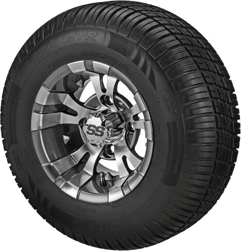 RM CART - 10 "Warlock Black/Machined على 205/65 R10 Low Rise Tyre (مجموعة من 4) ، و Club Car & Ez -Go Carts ، وإطارات عربة الجولف وعجلات Combo in Kuwait